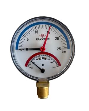 Pakkens Thermomanometer Bottom Connection Ø100 mm 25 Bar 0-120°C