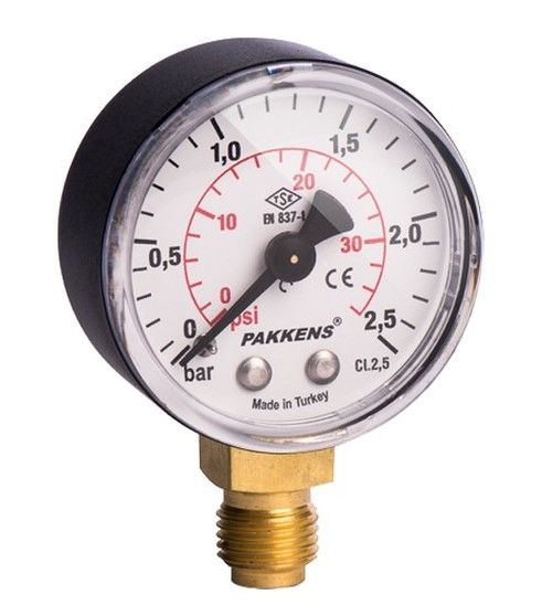 Pakkens Bottom Connection Pressure Gauge Ø50 mm 2.5 Bar 1/8"