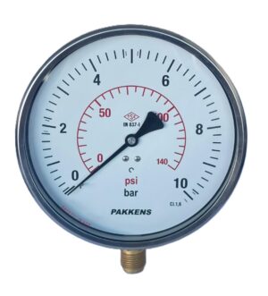 PAKKENS Bottom Connection Pressure Gauge Ø160 mm 10 Bar 1/2''