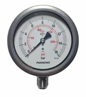 PAKKENS Bottom Connection Refillable Pressure Gauge Ø100 mm 16Bar 1/2"