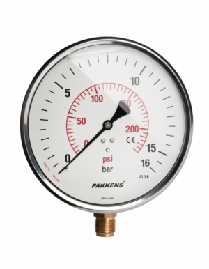 PAKKENS Bottom Connection Glycerine Filled Pressure Gauge Ø160 mm 16 Bar