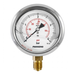 Pakkens Bottom Connection Glycerin Filled Pressure Gauge Ø100 mm 4 Bar 1/2"