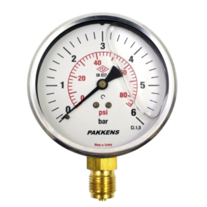 Pakkens Bottom Connection Glycerin Filled Pressure Gauge Ø100mm 6 Bar 1/2"