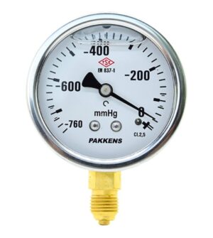 PAKKENS Glycerine-Filled Vacuum Gauge 100 mm 0/-760 mmHg 1/4"