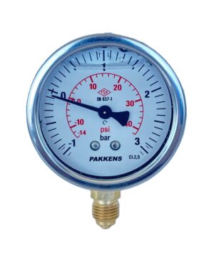 PAKKENS Bottom Connection Glycerine Filled Manovacuum Gauge Ø63 mm -1+3 Bar