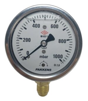 Pakkens Capsule Diaphragm Glycerin-Filled Pressure Gauge Ø63 mm 1000 mBar 1/4"