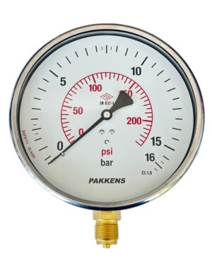 PAKKENS Bottom Connection Dry Type Pressure Gauge 160 mm 0-16 Bar