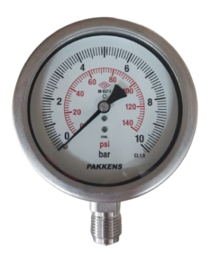 Pakkens Bottom Connection Dry Type Pressure Gauge Ø100 mm 10 Bar 1/2''
