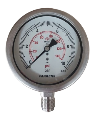 Pakkens Bottom Connection Dry Type Pressure Gauge Ø100 mm 10 Bar 1/2''
