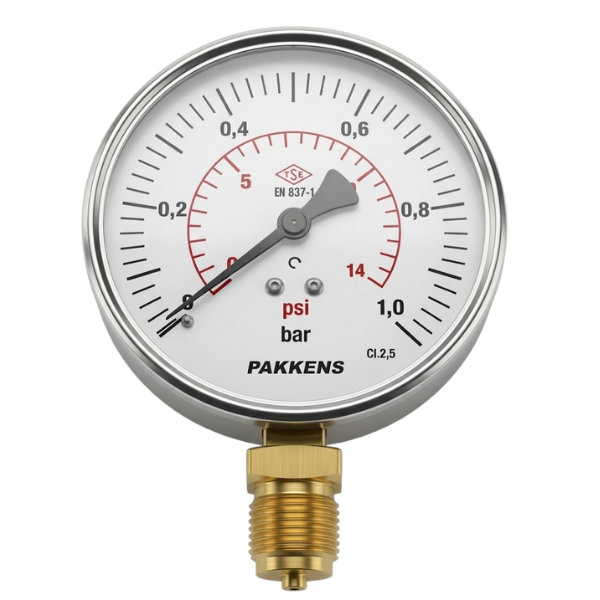 Pakkens Bottom Connection Pressure Gauge Ø63 mm 1 Bar 1/4"