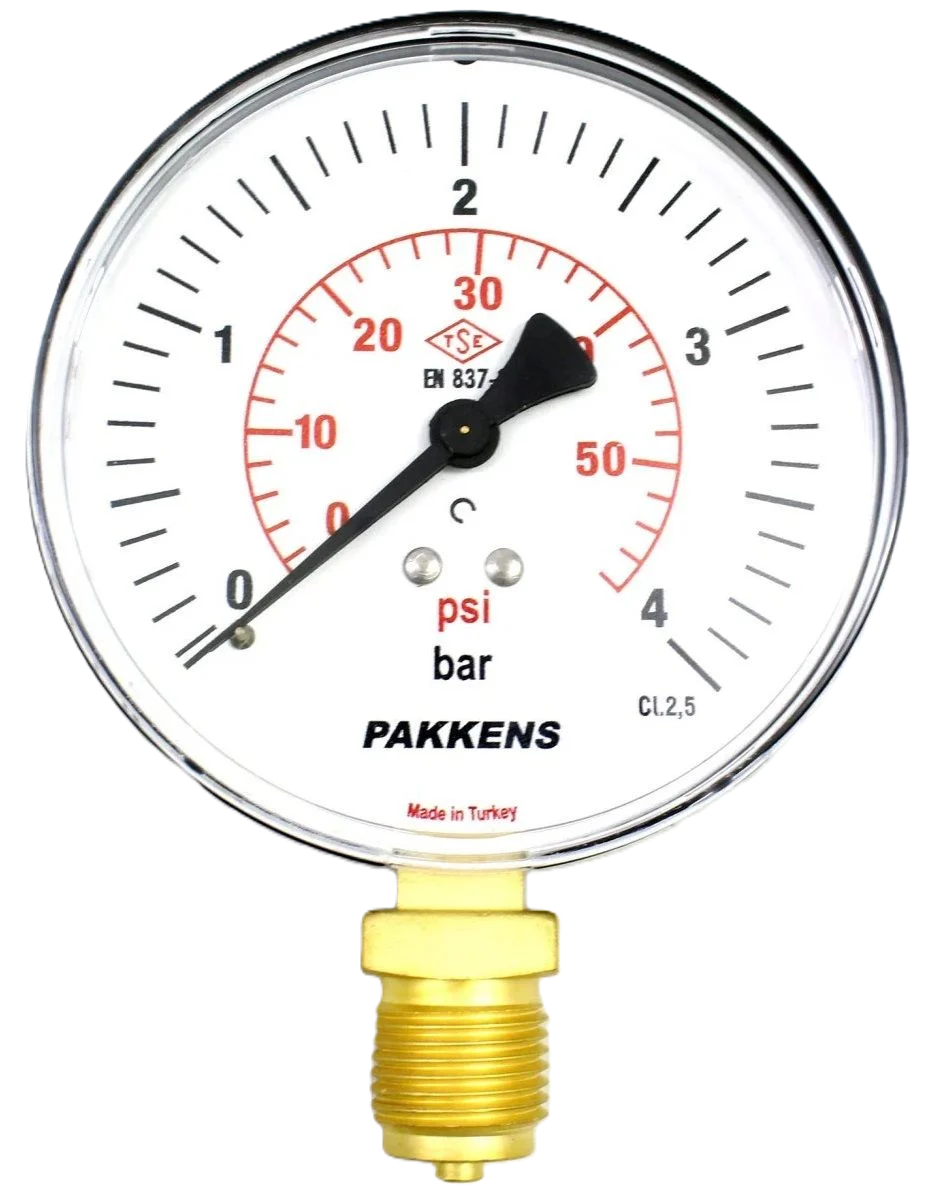 PAKKENS Bottom Connection Pressure Gauge Plastic Body Ø63 mm 4 Bar 1/4''