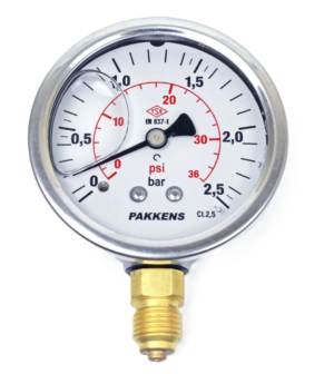 PAKKENS Glycerin-Filled Pressure Gauge 63mm 2.5 Bar 1/4"