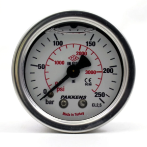 PAKKENS Rear Connection Glycerin Filled Pressure Gauge Ø63 mm 0-250 Bar 1/4''