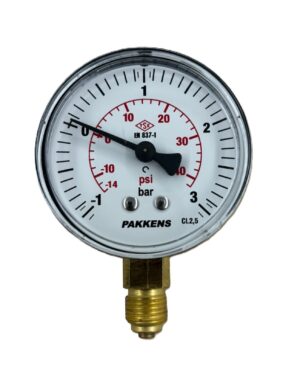 PAKKENS Bottom Connection Dry Type Vacuum Pressure Gauge Ø63 mm -1/+3 Bar