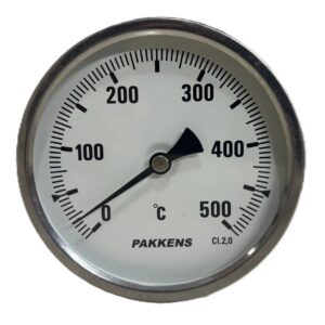 PAKKENS Bi-Metal Thermometer Ø100mm 500°C Back Connection 70cm 1/2"