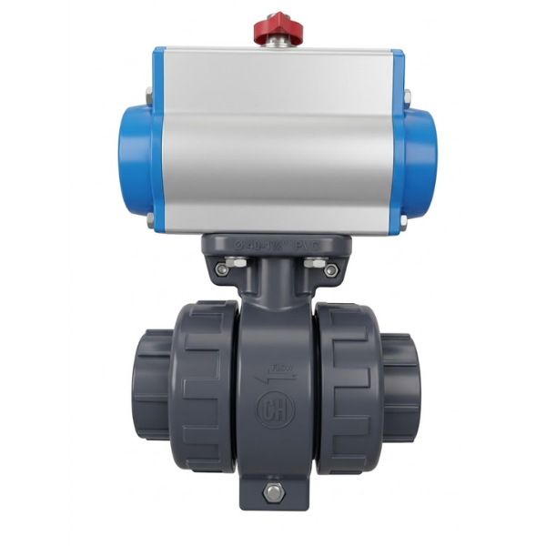 Pneumatic Actuated U-PVC Threaded Ball Valve (Acid) Ø40 mm