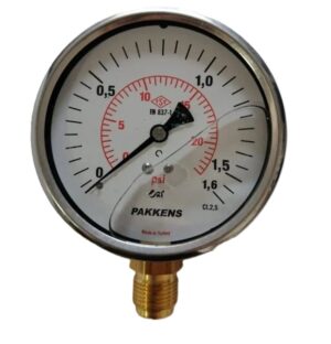 PAKKENS Bottom Connection Glycerin Filled Pressure Gauge Ø63 mm 1.6 Bar 1/4''