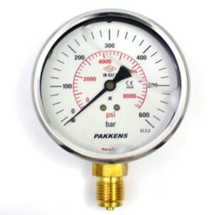PAKKENS Bottom Connection Glycerin Filled Pressure Gauge Ø63mm 600 Bar