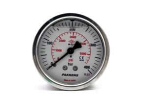 PAKKENS Back Connection Glycerin Filled Pressure Gauge Ø50 mm 400 Bar 1/4''