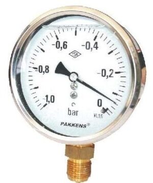 PAKKENS Bottom Connection Glycerin-Filled Vacuum Pressure Gauge Ø100 -1/0 Bar