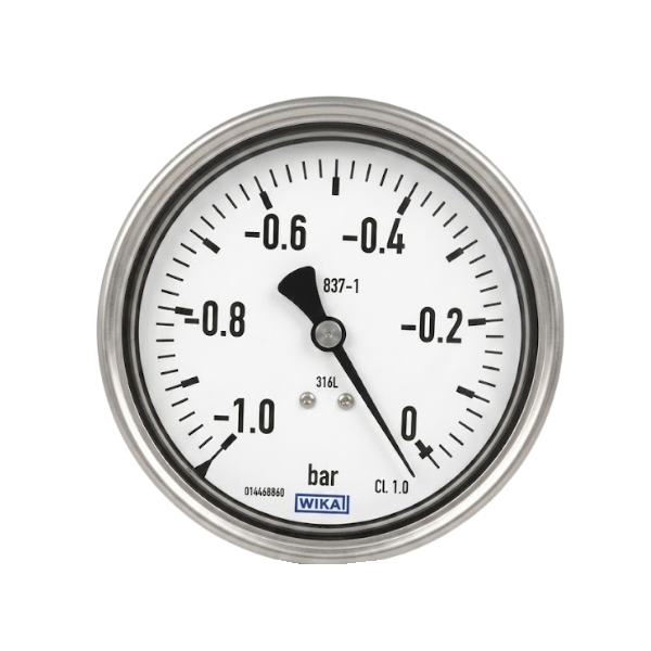 WIKA 232.50.100 Bottom Connection Vacuum Gauge Ø100mm -1/0 Bar