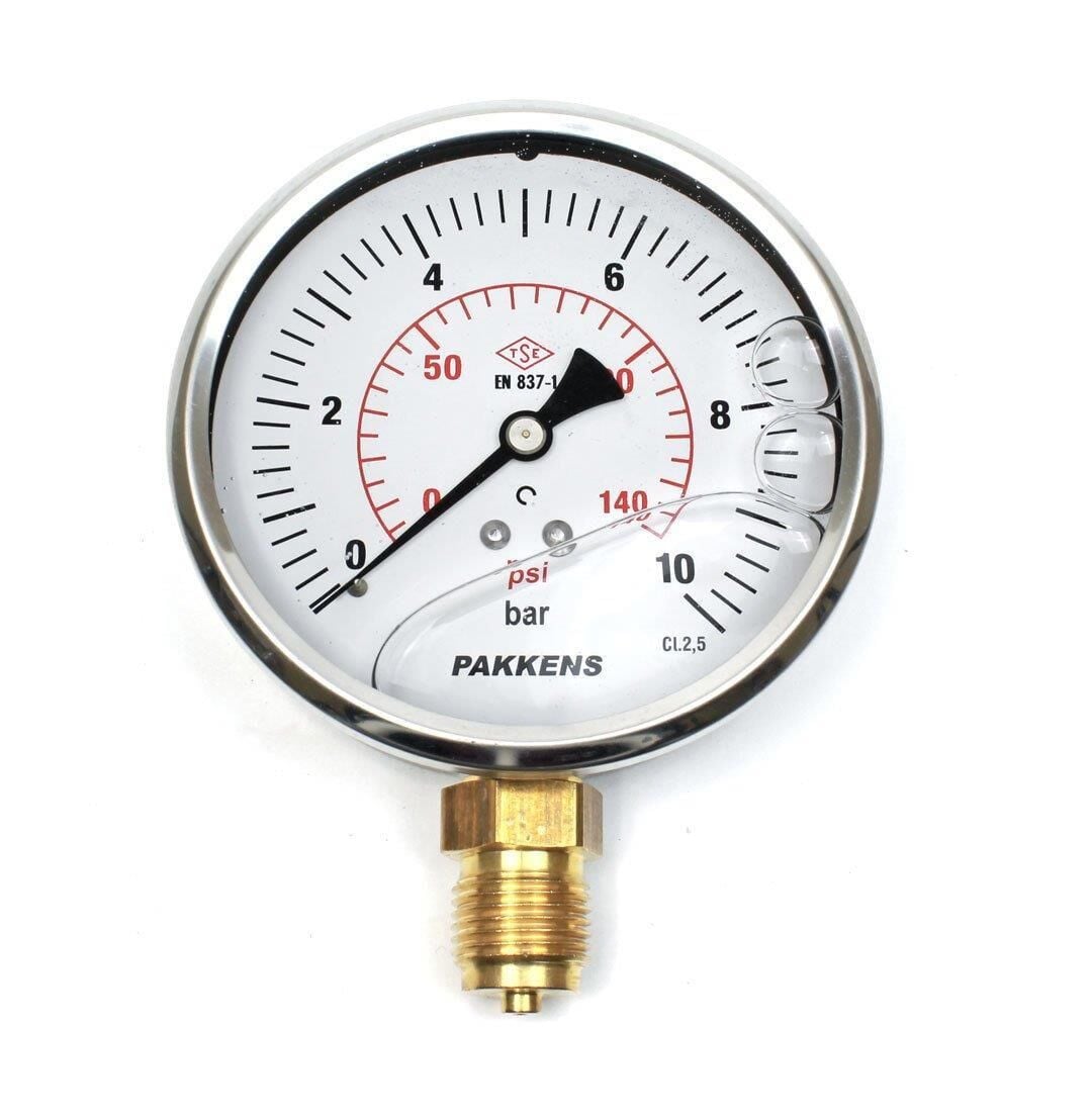 Pakkens Bottom Connection Glycerine Filled Pressure Gauge Ø160 mm 10 Bar 1/2"